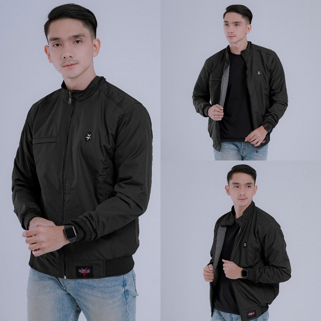 JAKET COWOK PARASUT WP Rebel ID Original / JAKET HOODIE PRIA WATERPROOF-CASUAL-S > HITAM