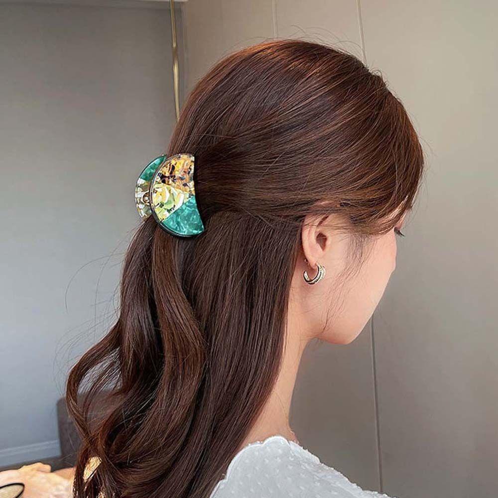 AUGUSTINA Wanita Jepit Rambut Geometris Sederhana Asetat Lembaran Motif Marmer Fashion Hit Warna Cakar Rambut