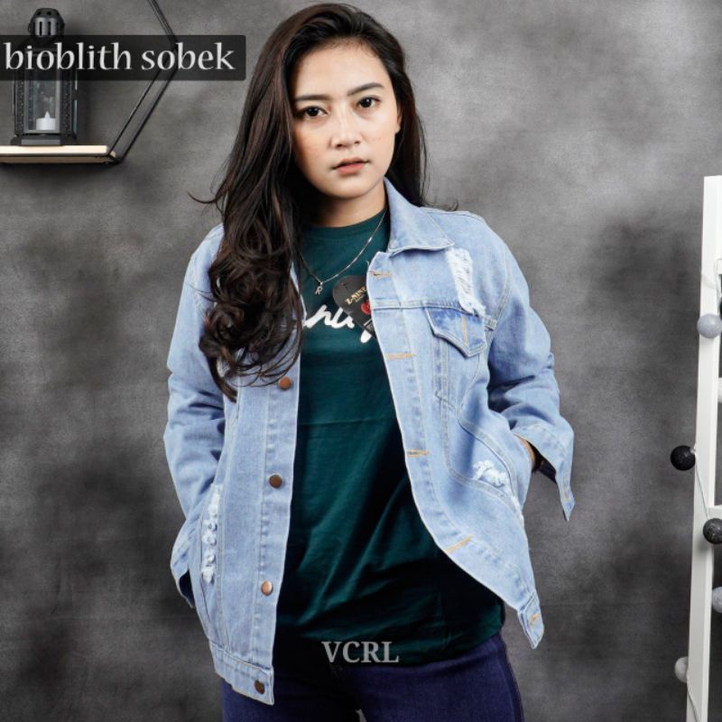 JAKET JEANS SOBEK TEBAL PREMIUM WANITA MURAH