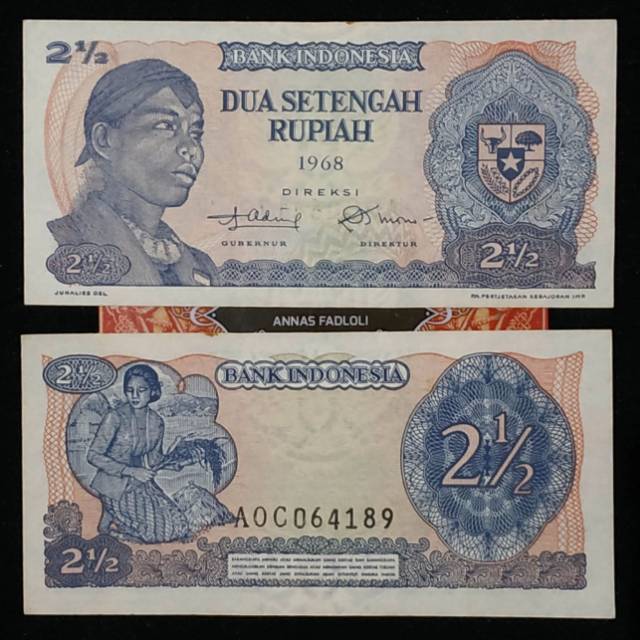 (GRESS/BARU) Uang kuno 2 setengah rupiah sudirman tahun 1968 bahan mahar nikah 21 rupiah 2021 rupiah