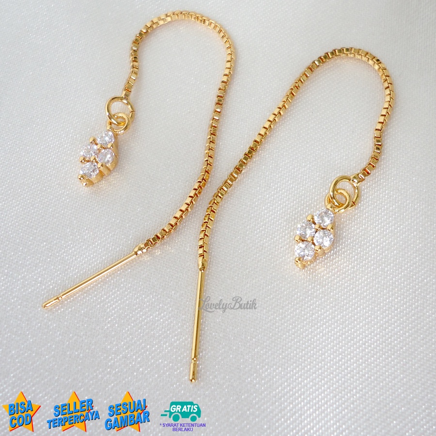 Lovelybutik Anting Serut Xuping J4ne Anting-Anting Panjang Rumbai Rantai Permata Garis Telinga Wanita