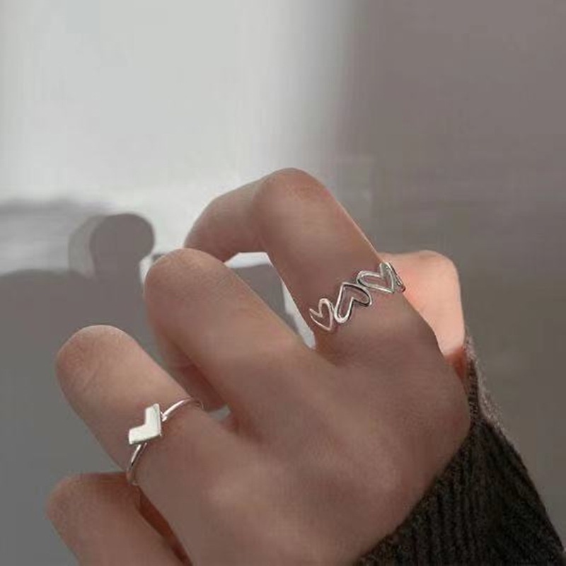 Cincin Jari Telunjuk Model Terbuka Dapat Disesuaikan Desain Hati Rongga Gaya Korea Untuk Wanita