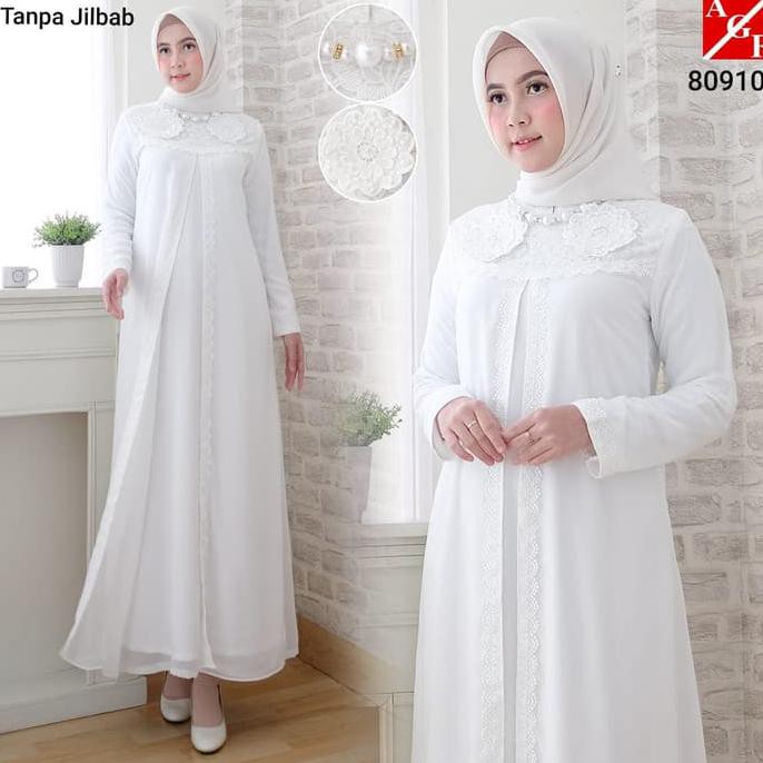 Yang Dicari] Baju Gamis Wanita Putih / Muslim Terbaru / Gamis Lebaran #80910 Std - Putih, M