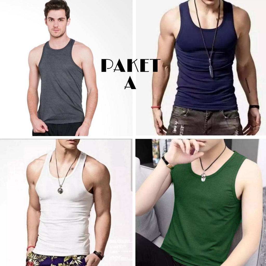 SINGLET PRIA POLOS / KAOS DALAM POLOS PAKET ISI 4PCS BISA COD