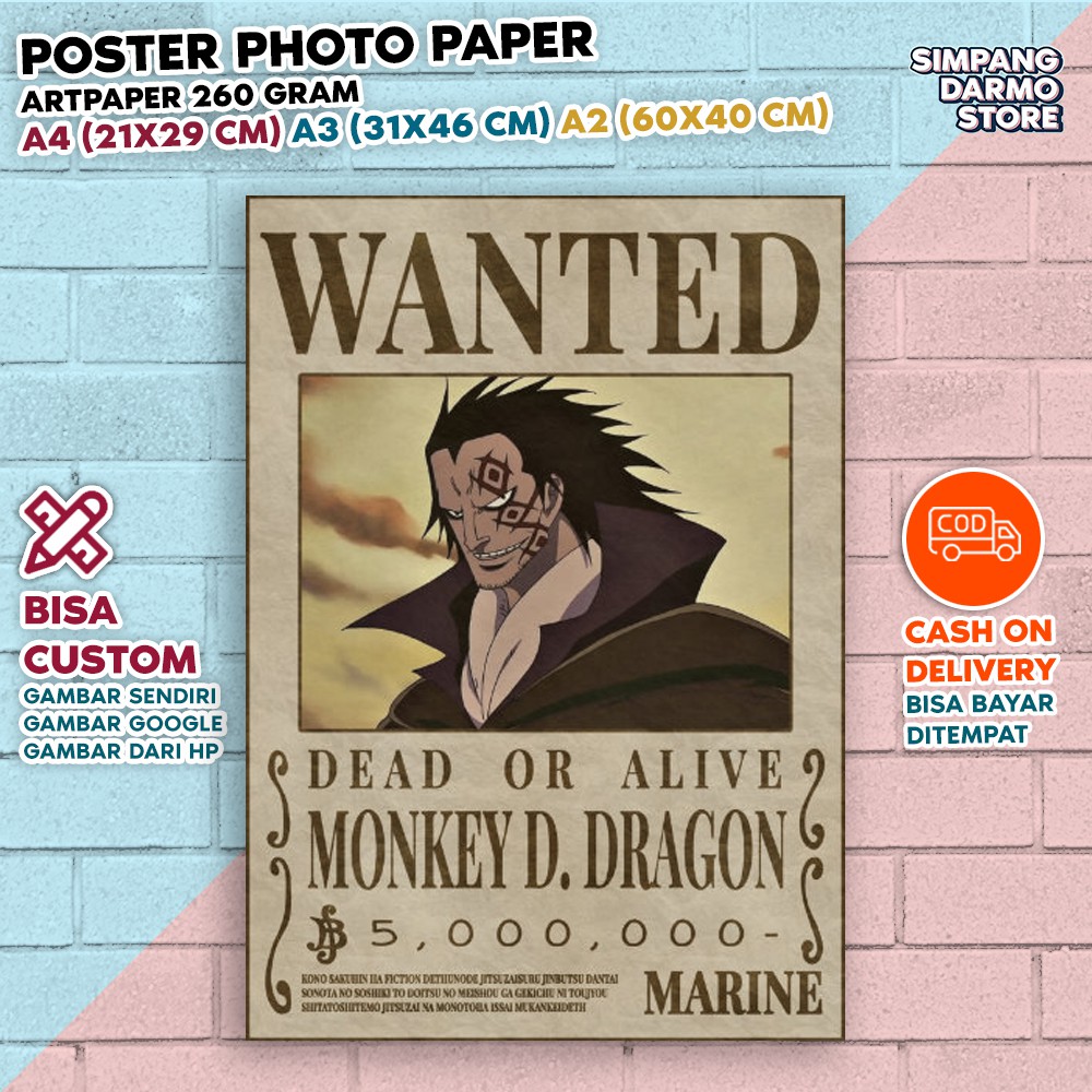 Jual Poster Buronan Monkey D Dragon Terbaru Ayah Bapak Luffy Foster Bajak Laut Wanted Bounty One Piece Shopee Indonesia