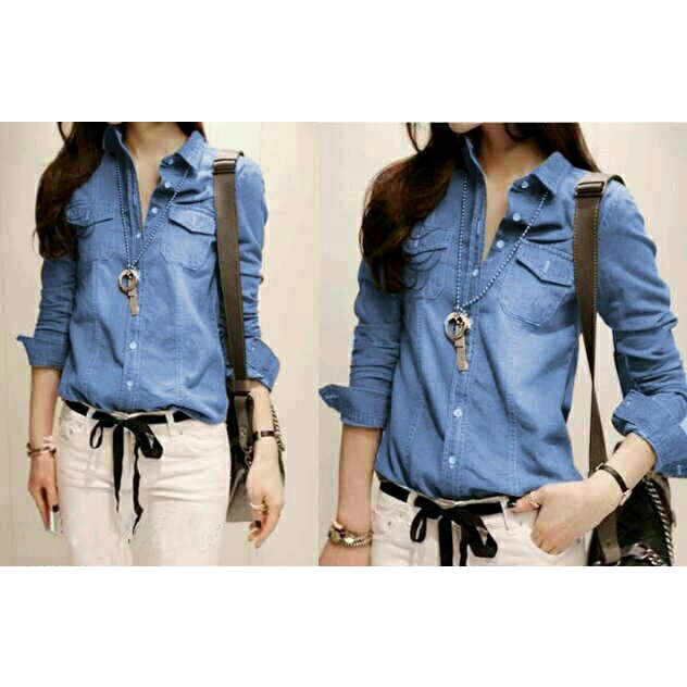 Kemeja Wanita Import Baju Import Wanita Baju Wanita Kekinian KMJ Lollie Biru muda [Atasan Wanita Blo