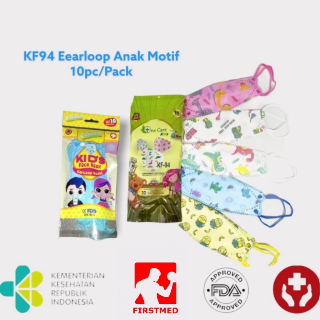 MASKER KF94 ANAK MASKER ANAK KF94 3D MOTIF ANAK 1 PACK ISI 10 PCS ONE CARE/I CARE SACHET WARNA