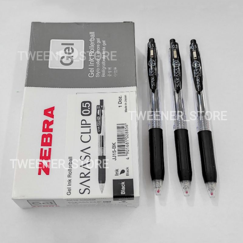 Zebra Sarasa Clip 0.5 Hitam Black JJ15 BK | Gel Ink Reusable | Ballpoint Bolpen Pulpen Pen