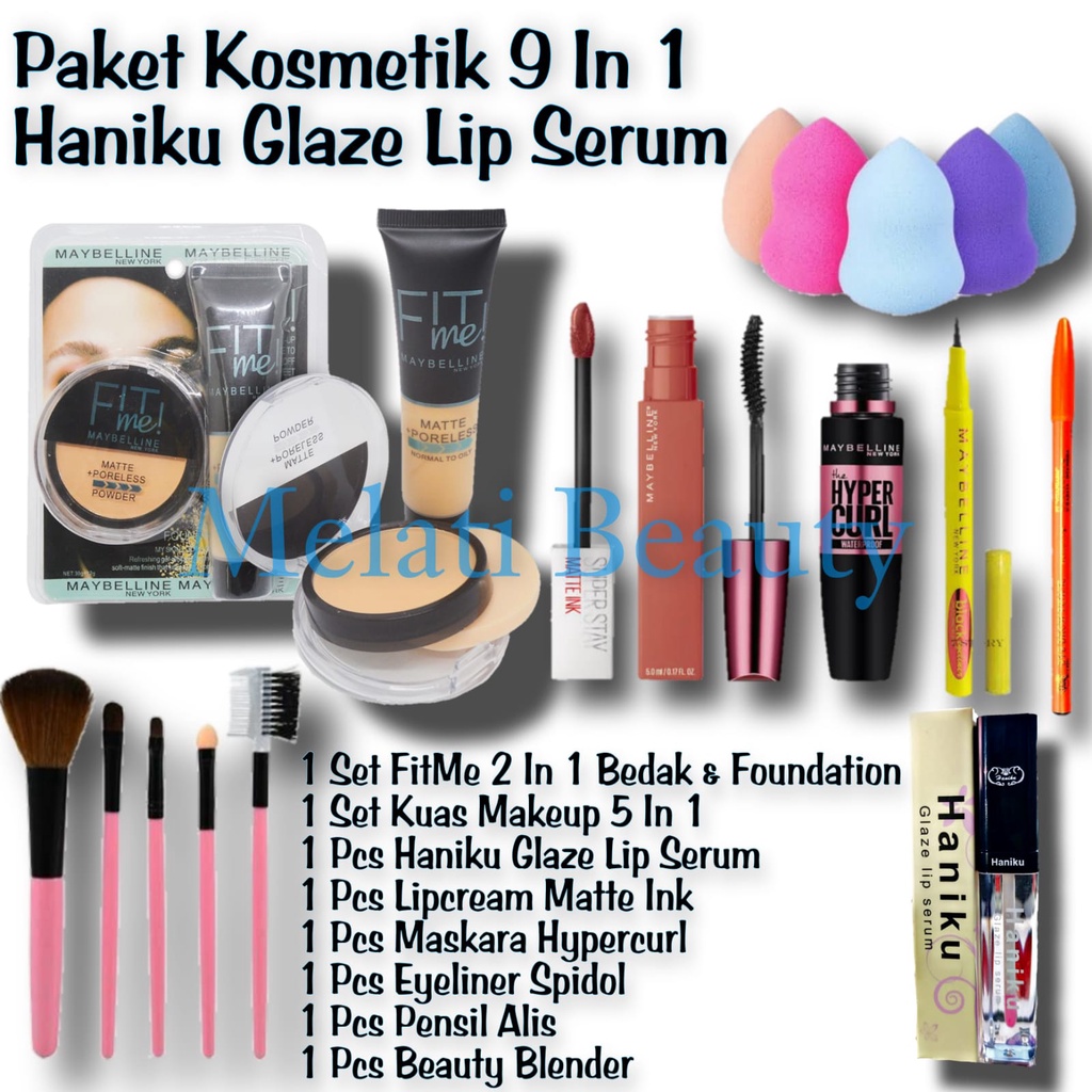 Paket Kosmtik 9 In 1 Haniku Glaze Lip Serum / Paket Kosmetik Lengkap / Haniku Glaze Lip Serum / Kosmetik
