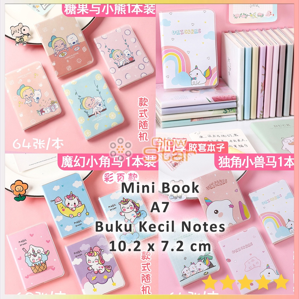 MBA7 Mini Book, Buku kecil anak anak motif lucu A7 tulis gambar catatan notes agenda mini Notepad notebook model pink cewek TK SD