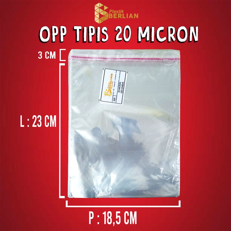 

18,5 x 23 cm Plastik OPP TIPIS (100 lbr) lem/seal
