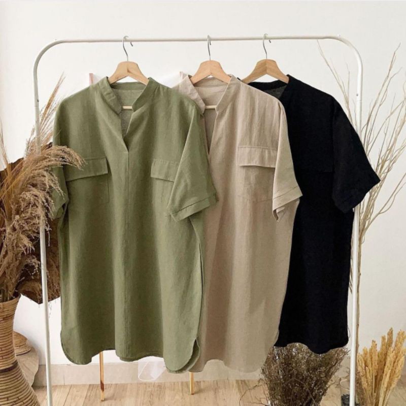 Pocket dress/dress wanita/dress putih/linen dress/dress murah/dress wanita