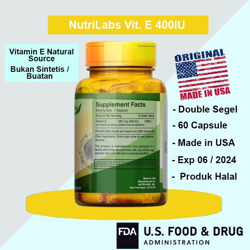 Vitamin E 400 IU Nutrilabs Puritan Puritan's Pride Made In USA 100% Original !