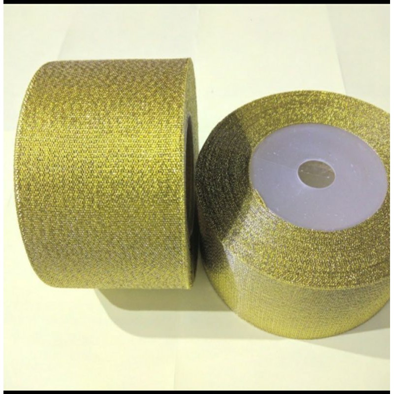 

dijual per Roll: Pita metalik atau glitter gold 4 cm