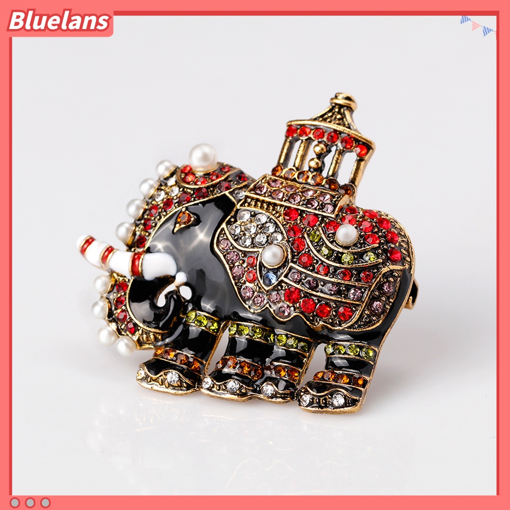 Bluelans Bros Pin Bentuk Gajah Thailand Retro Hias Mutiara Berlian Imitasi Warna-Warni Untuk Wanita