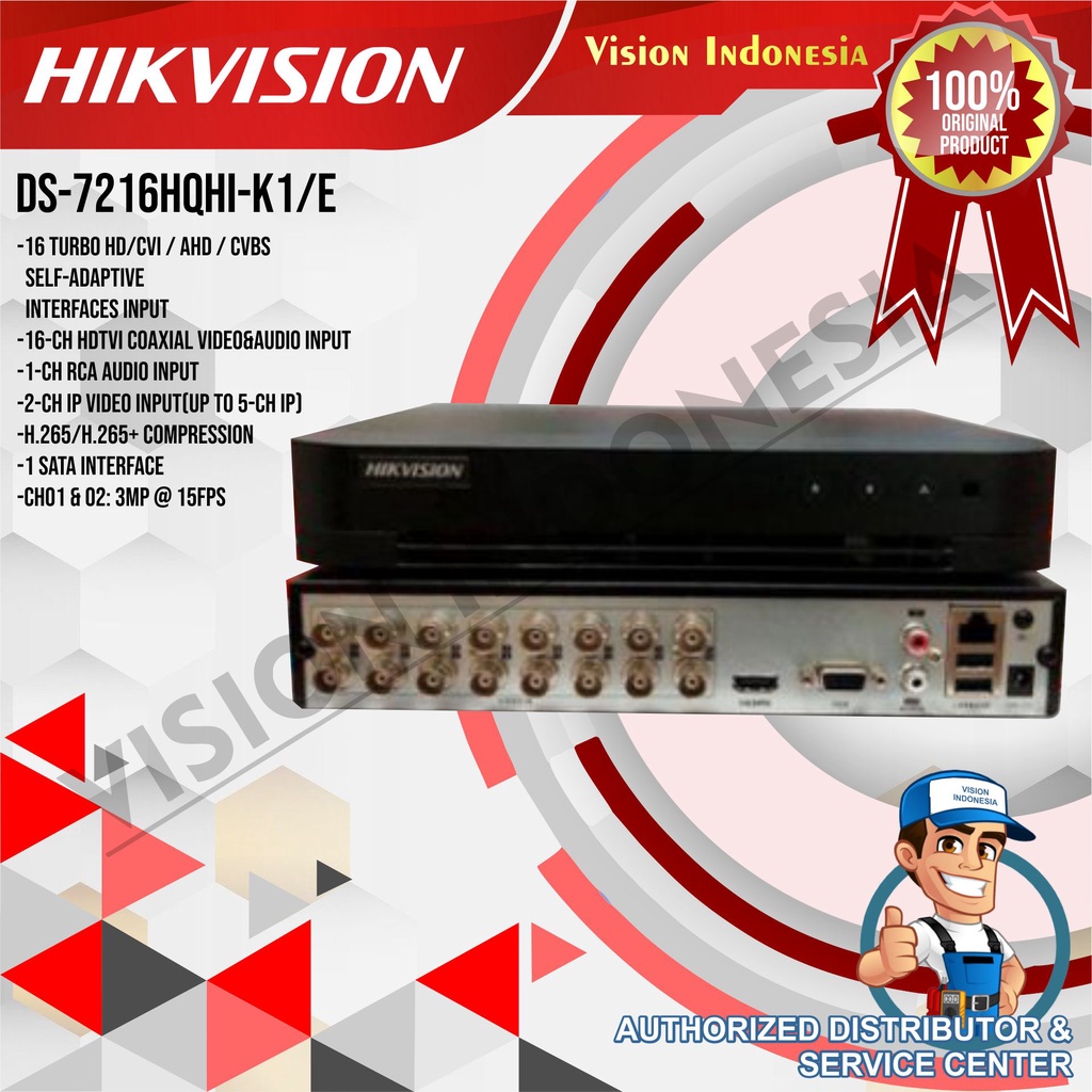 DVR HIKVISION 5MP 16CHANNEL DS-7216HQHI-K1/E - AUDIO Support