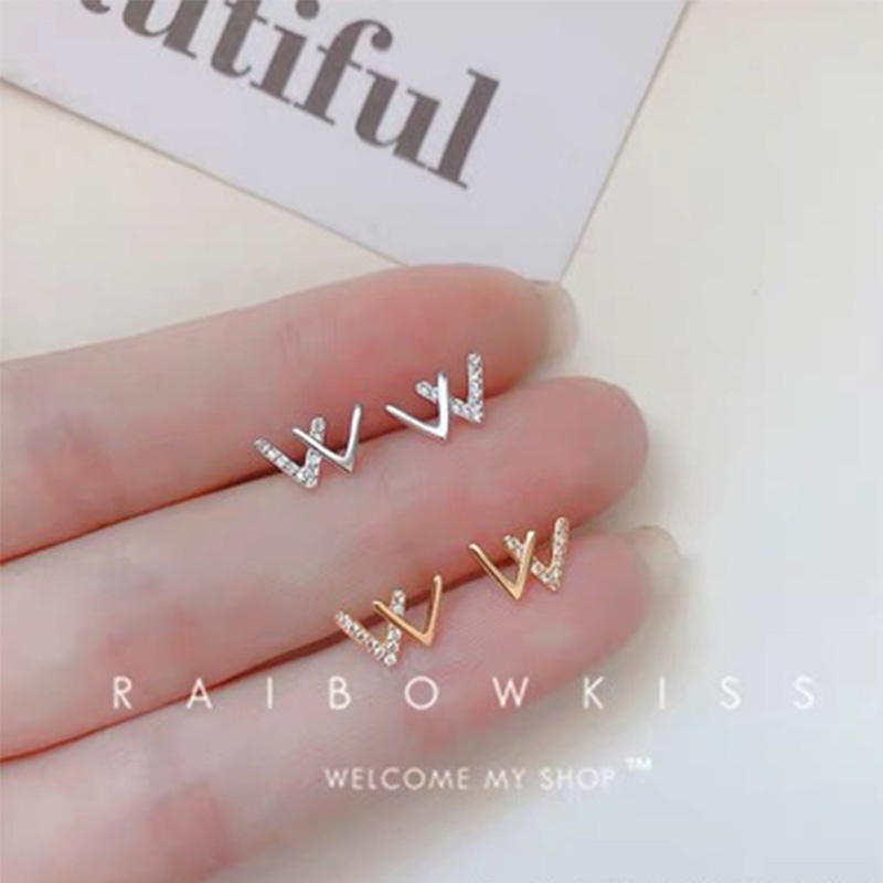 Anting Stud S925 Silver / Gold Hias Kristal Untuk Wanita