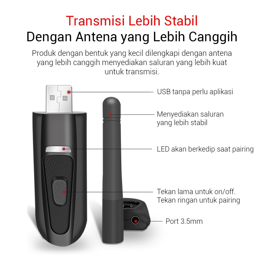 Bluetooth Audio 5.0 HD Stereo USB Transmitter Tanpa Driver PX BTX-1100