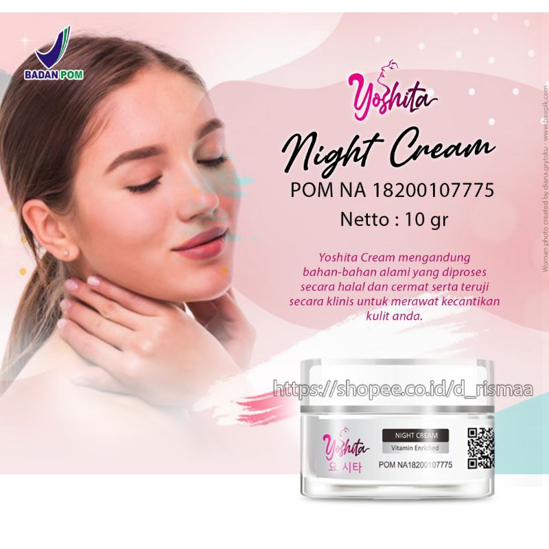 Night Cream YOSHITA / Krim Malam Pemutih Wajah Plus Collagen / Night Cream Plus Collagen BPOM