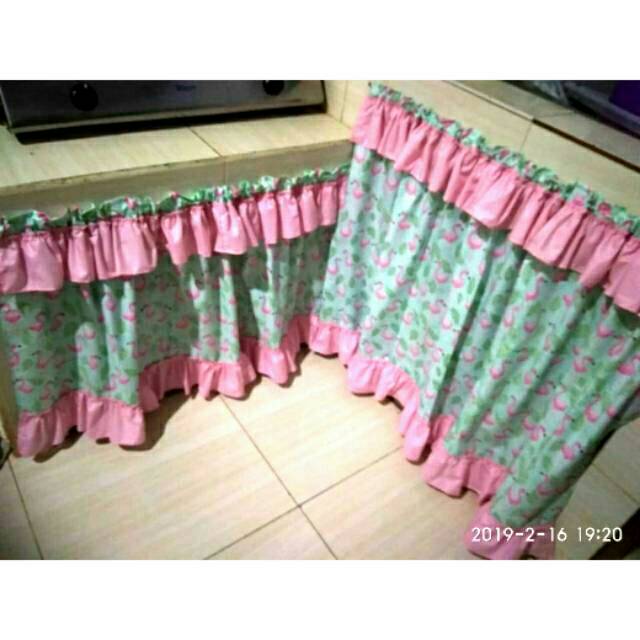 Gorden bawah kompor/Gorden Kolong Dapur/Gorden meja dapur katun panca Flamingo Biru