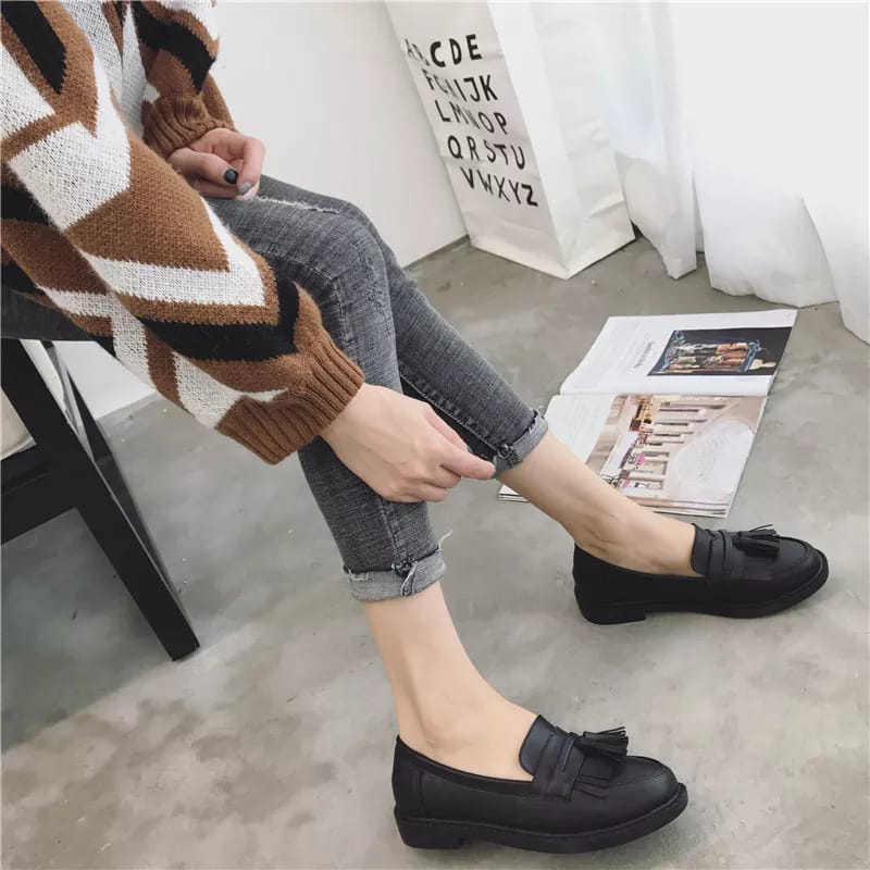 fakhrieshop- SEPATU WANITA DOCMART LOAFERS PREMIUM BLACK DOF 904