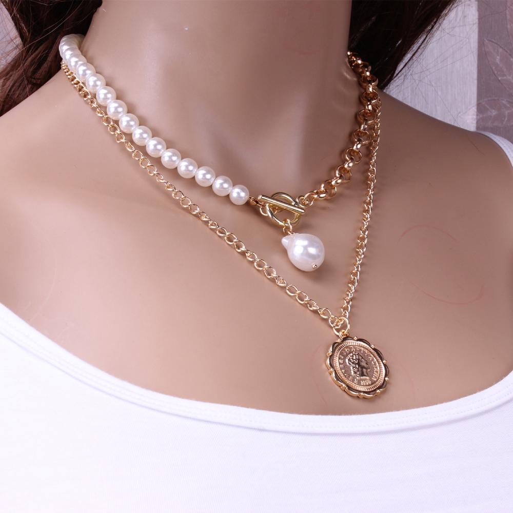 Rebuy Multilayer Pearl Necklace Untuk Wanita Potret Warna Emas Perak Leher Rantai Butterfly Necklace