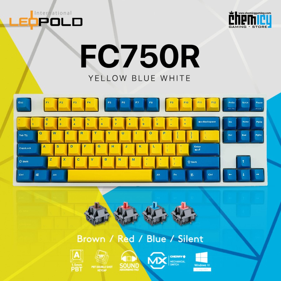 Leopold FC750R Yellow Blue White Mechanical Gaming Keyboard