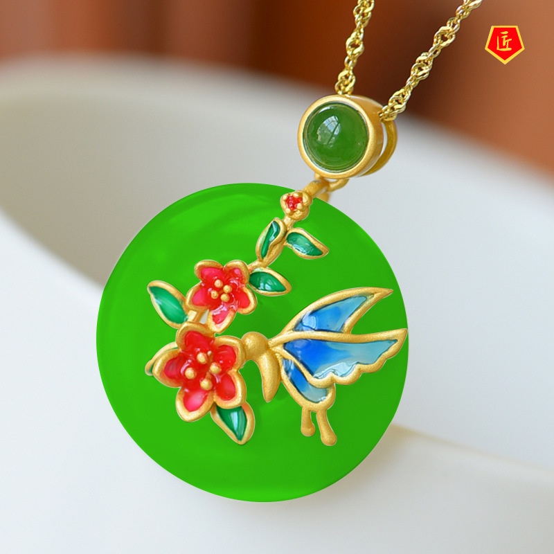 [Ready Stock]Hetian Jade Safety Bucket Pendant Female Flower Blooming Weight Fashionable and Elegant