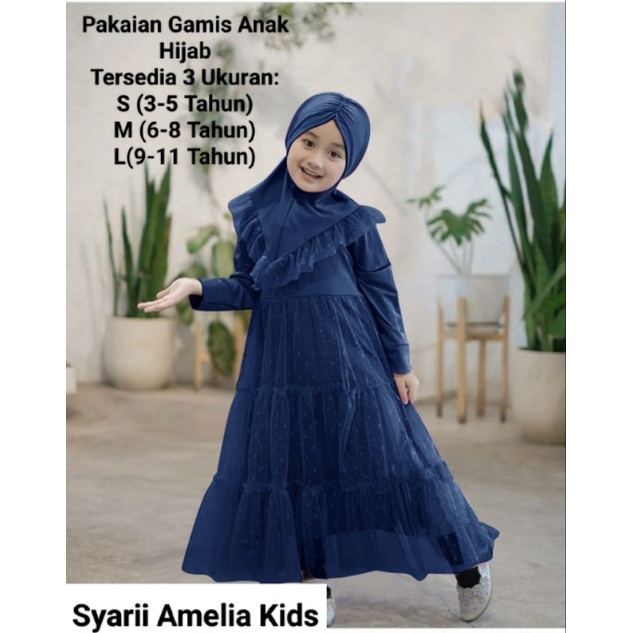 NEW PRODUK☑️PAKAIAN GAMIS ANAK TERBARU FREE HIJAB/SYARII AMELIA KIDS/3 UKURAN S-M-L(3-11 TAHUN)/MATT MOSCRE MIX TILLE DOT/BUSANA MUSLIM ANAK HIJAB/GOOD QUALITY