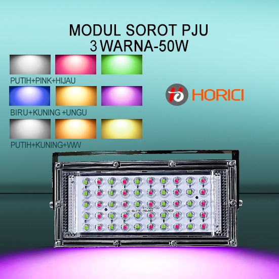 MEREK HORICI 3WARNA ASLI 50 WATT 220V LAMPU SOROT PANEL LED FLOODLIGHT 50W AC 220V PJU