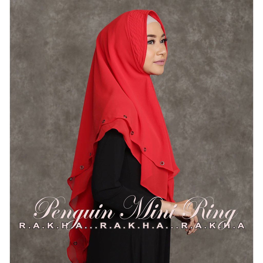 Jilbab Kerudung Hijab Khimar Ceruty Ceruti Ped Pet Pad Antem Pink Merah Putih Mini Ring by RAKHA COL