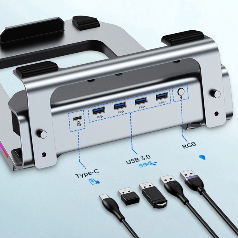 Zzz 6in1 Docking Station Laptop Portable Adjustable Bahan Aluminum Dengan 4 Port USB-C Power 4 USB 3.0