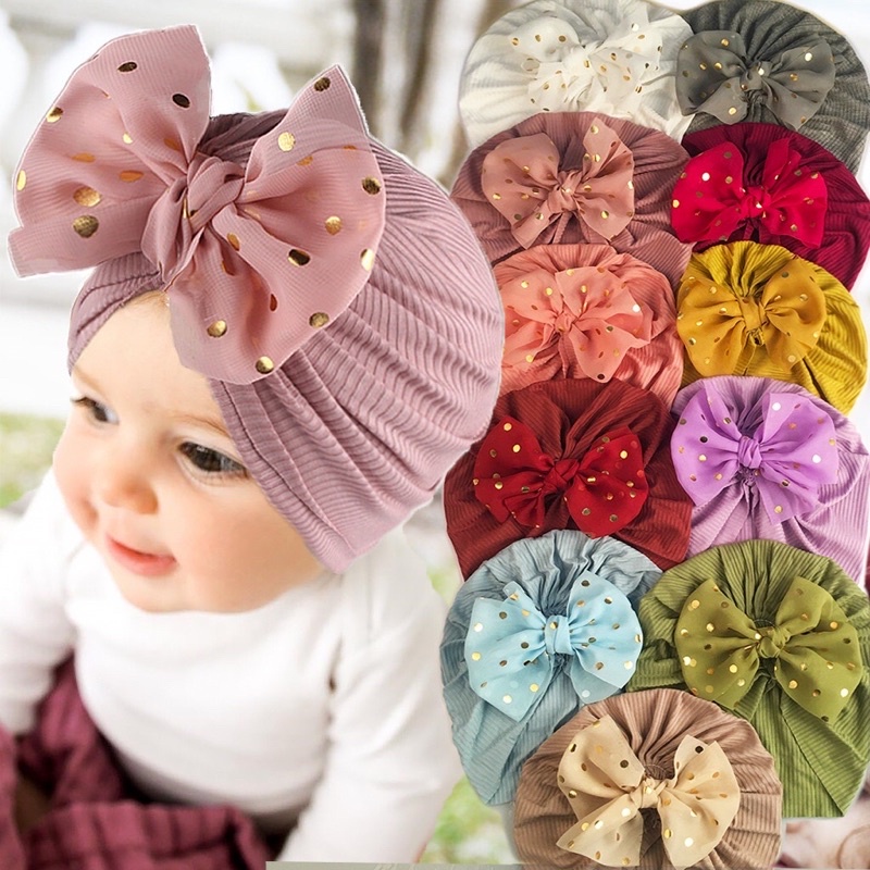 Turban Anak Bayi Import Polos Aksen Bunga