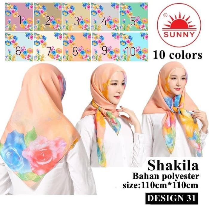 Jilbab Segi Empat Katun Motif Bunga - seri : SHAKILA - 31