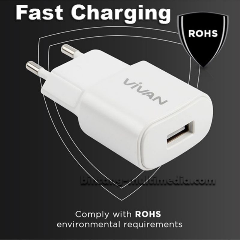 Charger 2A + Kabel Data Micro USB Fast charging Vivan Power Oval II