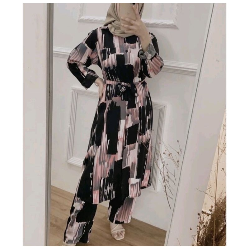 ERDE SET / ONE SET JUMBO XXL - STANDART XL  / YOSIE SET ONESET MOTIF ABSTRAK DAILY SET HOMEWEAR HOMEY SETELAN WANITA MOTIF TIE DYE   ONE SET RAYON-ERIKA TUNIK SET
