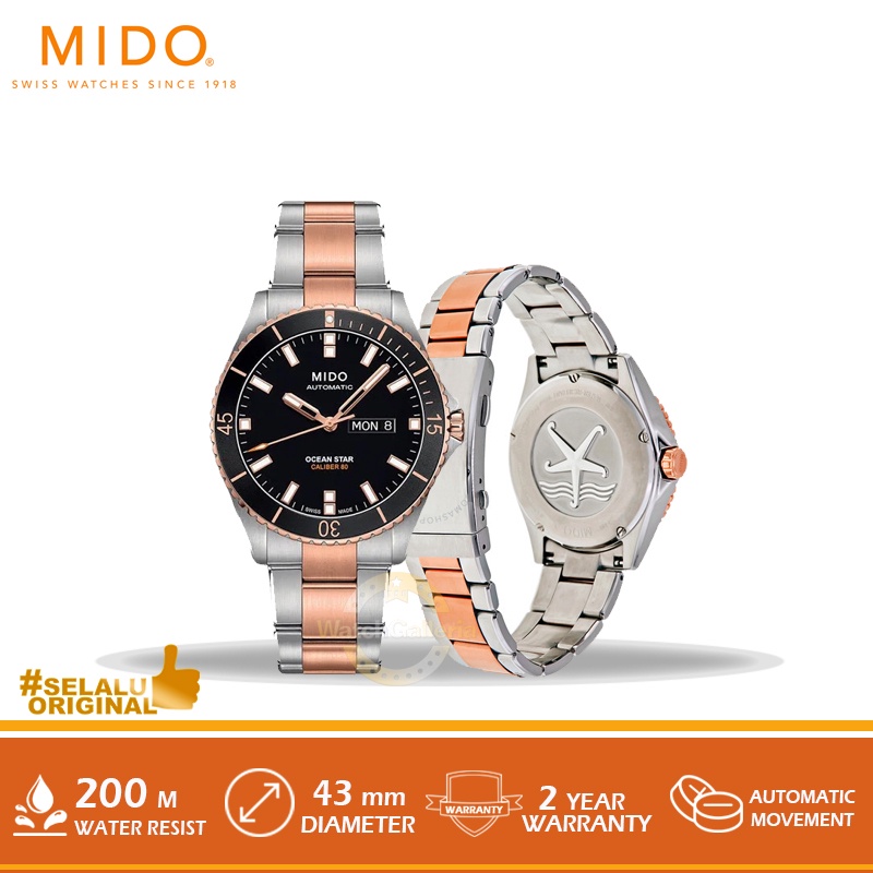 Mido M026.430.22.051.00 Ocean Star Caliber 80 Automatic Black Dial Dual Tone Stainless Steel Strap