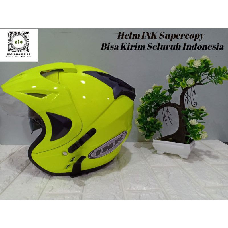 Helm INK SUPERCOPY Centro dan Double Visor Kaca Hitam Busa Tebal-Jp8 Kuning Stabilo