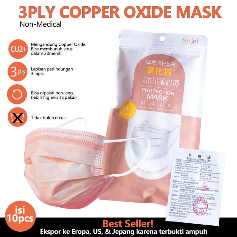 MASKER DEWASA ANAK KN95 KF94 DISPOSABLE 3PLY COPPER OXIDE MASK TEMBAGA NANO TECH GOLD EARLOOP KOREA