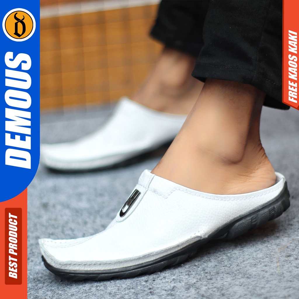 Sepatu Sandal Pria Kulit Asli Sendal Bustong Slop Hitam DEMOUS BUTENG