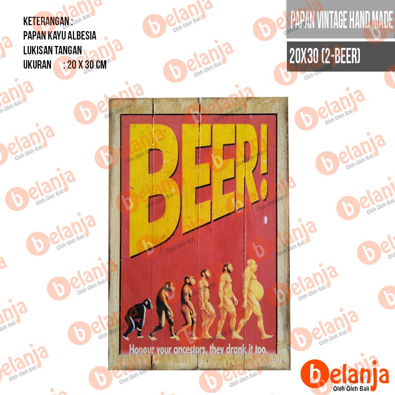 Papan Vintage Hand Made 20x30 (2-Beer) Oleh oleh Khas Bali