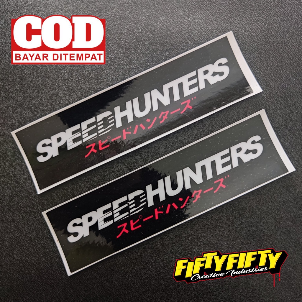 Stiker Print Cut SPEED HUNTERS Hitam Stiker Printing Laminasi Glossy Tahan Air Stiker Motor Mobil Helm Sudah Membentuk Pola Desain