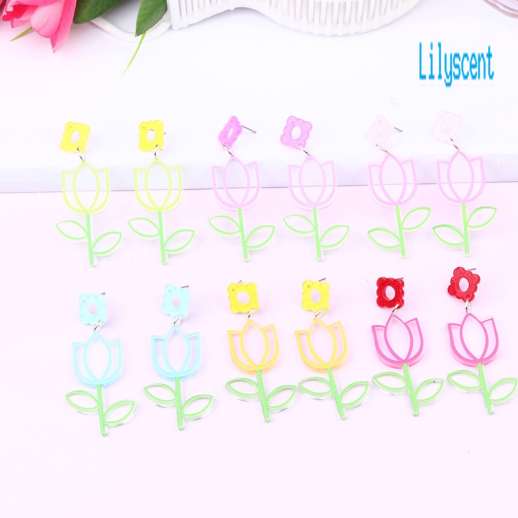 Ls 1 Pasang Anting Tusuk Gantung Desain Bunga Plum Hollow Out Untuk Wanita