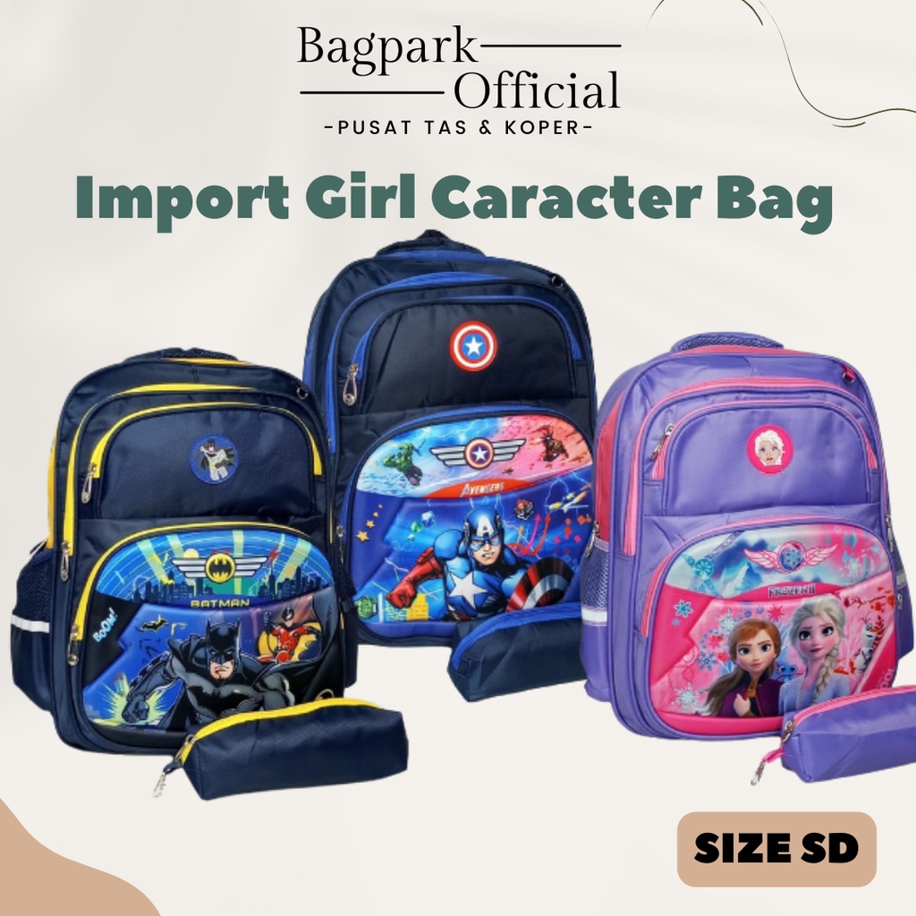 TAS ANAK IMPORT TAS ANAK CEWEK COWOK KARAKTER FROZEN BATMAN AVENGERS FREE KOTAK PENSIL