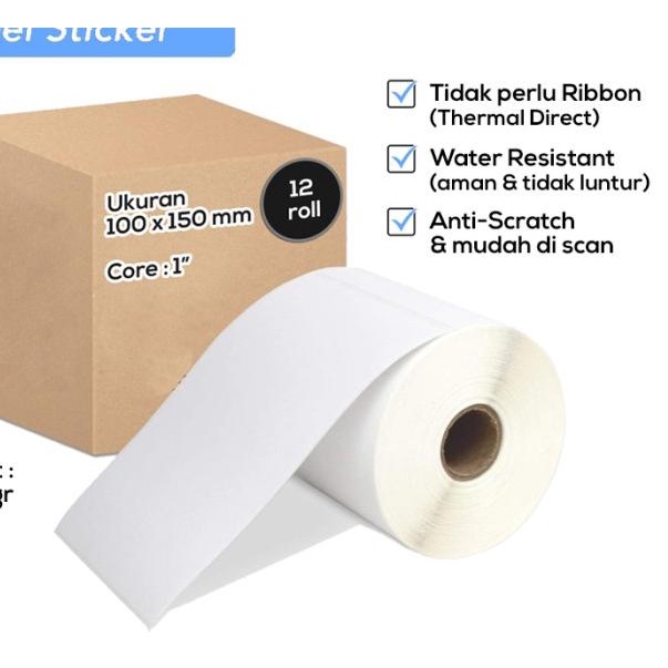 

✶ Label Thermal 100x150 mm Label Bare Stiker AWB Kertas Thermal - Roll ◊