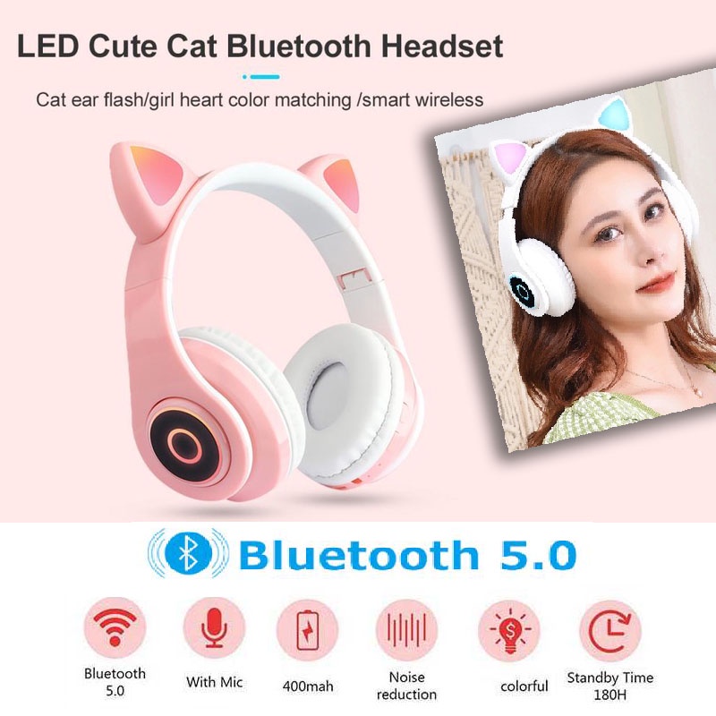 RLoop Bluetooth Headset Headphone Telinga Kucing Extra Cantik Led menyala Cute Cat Ear - CXTB39 NEW Cute Cat Ear Wireless Headphones Bluetooth Earphones Headphone Gaming Headsets For PC Xiaomi Huawei Fone De Ouvido