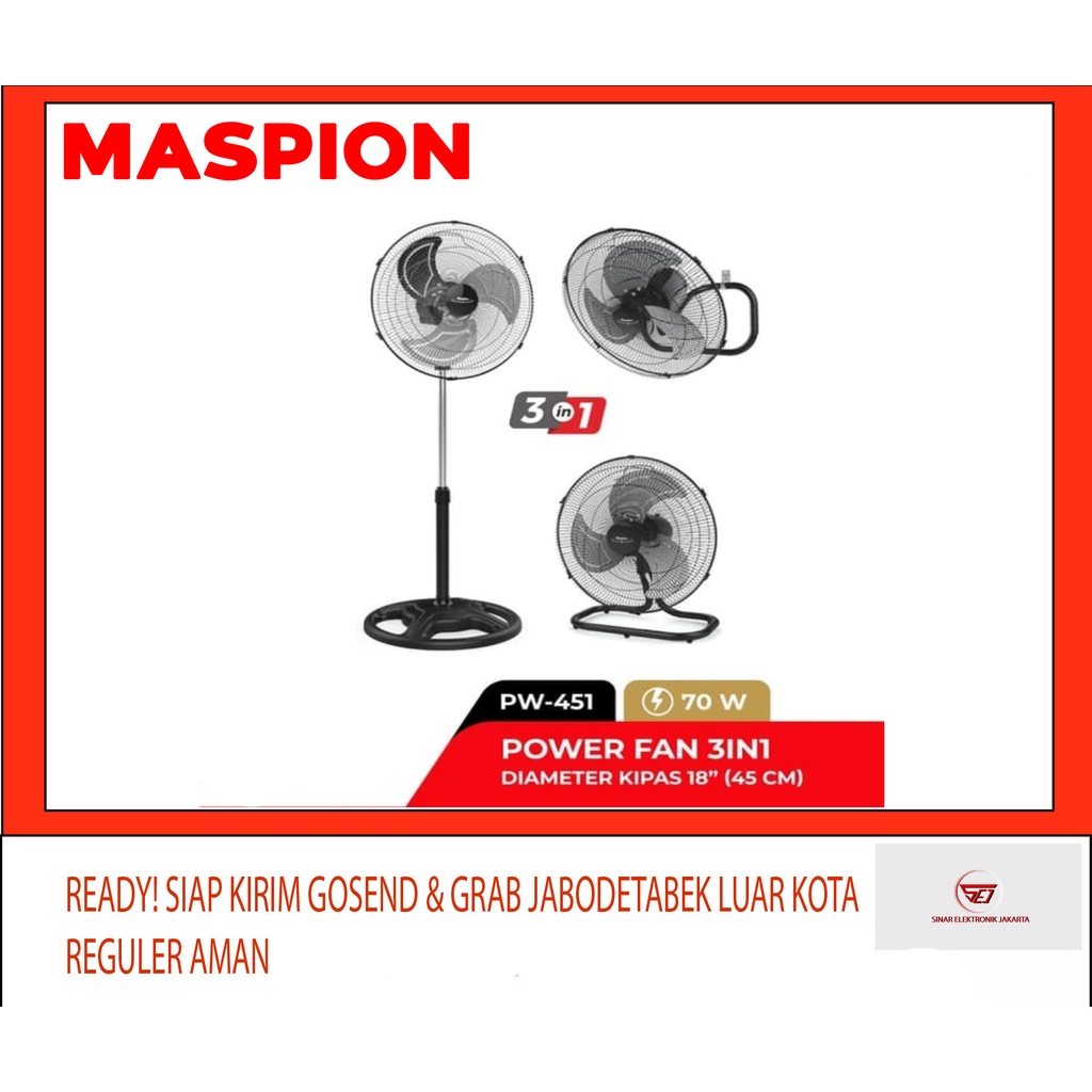 Maspion PW 451 Kipas Angin Tornado Besi 18&quot; 3 Fungsi . Baru &amp; Bergaransi