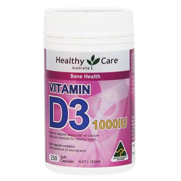 Healthy Care Vitamin D3 1000IU 250 Capsules