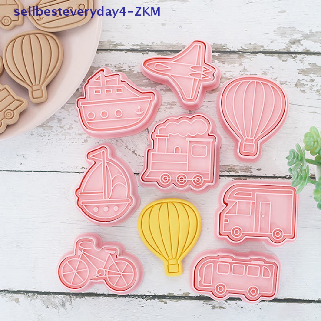 8pcs / set Cetakan Pemotong Kue / Biskuit / Fondant DIY Bentuk Kartun Kendaraan 3D