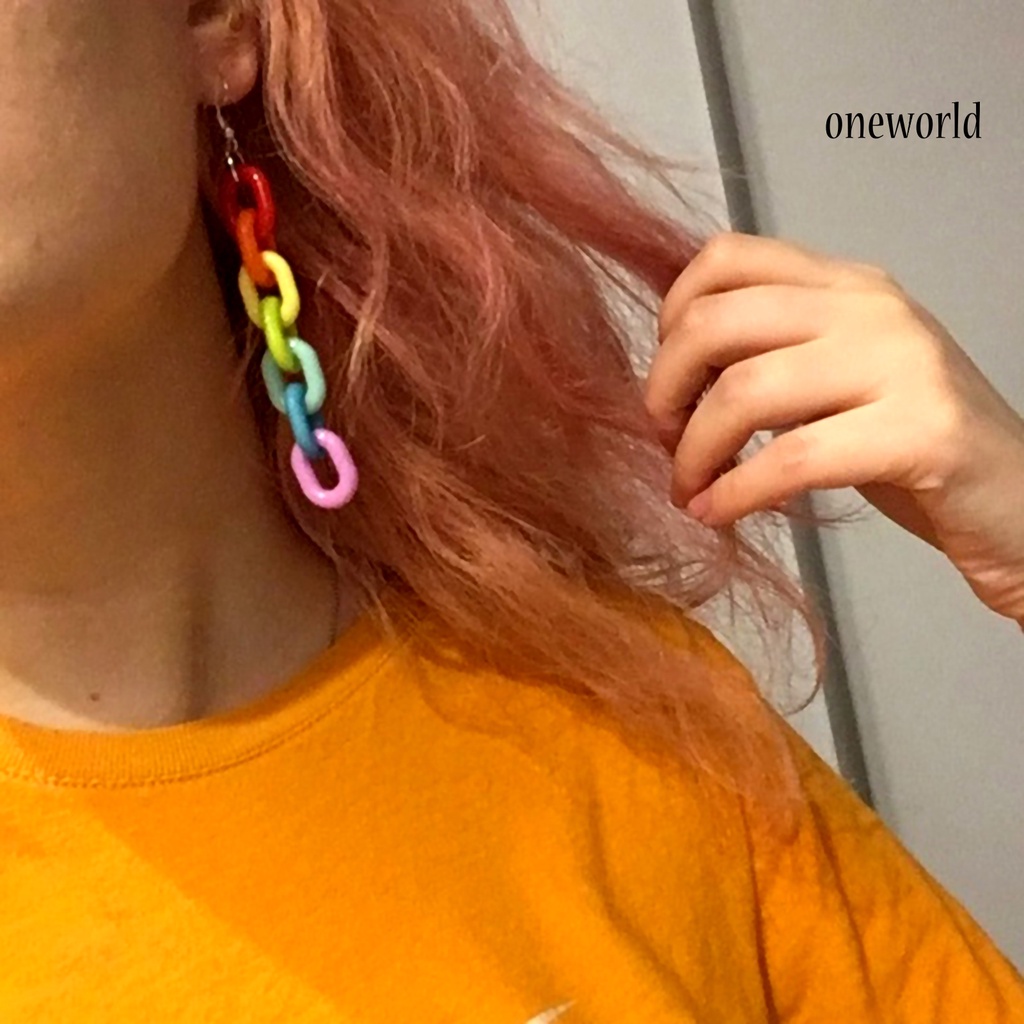 OW# Ear Hook Candy Color Creative Acrylic Long Dangle Stylish Ear Pendant for Party